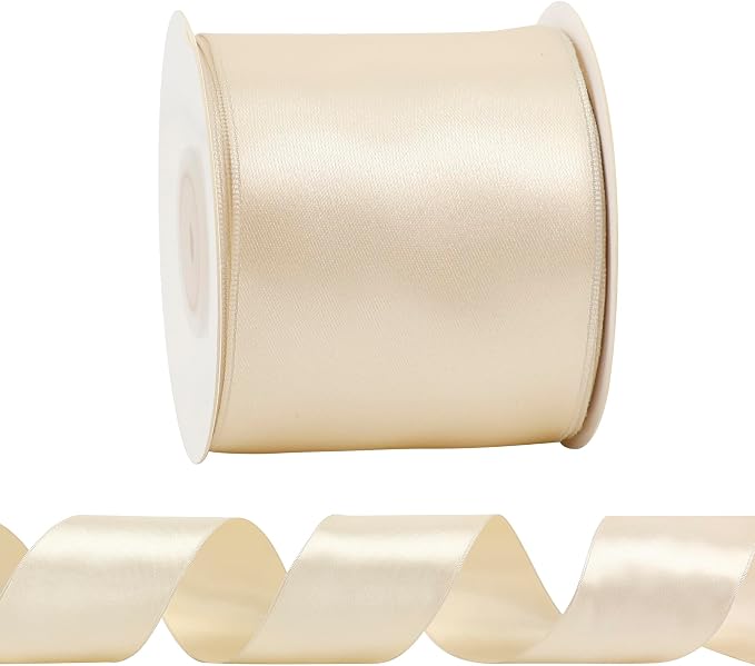 HUIHUANG Champagne Satin Wired Ribbon 2.5 inch Champagne Pink Wire Edge Ribbon - Image 7