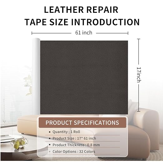 Leather Repair Patch Tape, Coffee 17 x 61 Inches Self Adhesive Leather Repair - Image 2