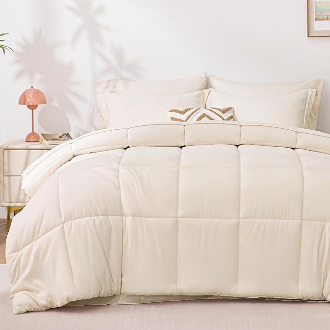 Love's cabin King Size Comforter Set Beige, 7 Pieces King Bed in a Bag by Lovescabin