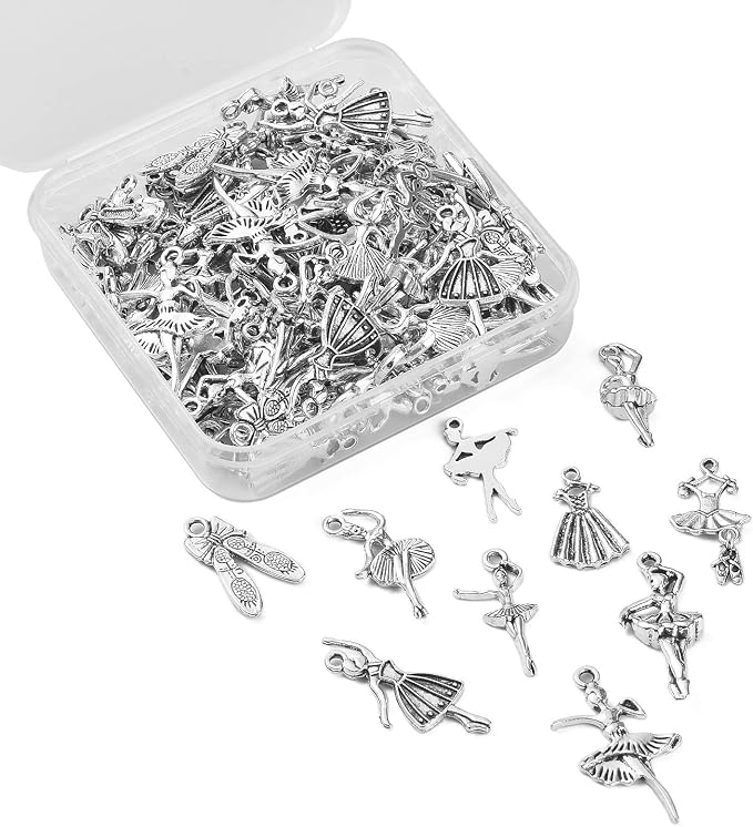 DanLingJewelry 100Pcs 10 Styles Antique Silver Ballet Dancer Charms Ballet - Image 8