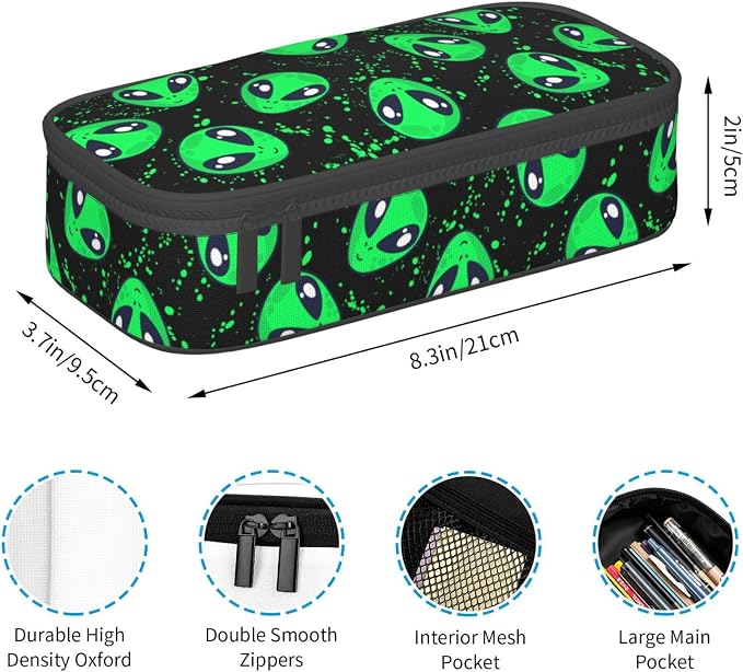 Funny Green Alien Pencil Case Organizer Big Capacity Pencil Pouch Stationery - Image 5