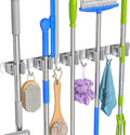 Broom Holder Wall Mount, Mop and Broom Organizer Broom Hanger Storage Tool Utility Racks Stainless Steel Wall Hooks Solid Mop Rack for Home Kitchen Garden Laundry Garage (5 Racks 4 Hooks)