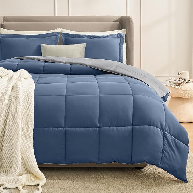 Homelike Moment Oversized Queen Comforter Set Blue, Lightweight Reversible Down by HomelikeMoment