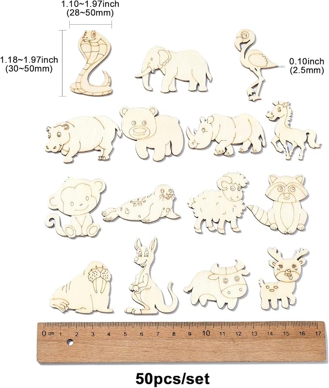 100 Pcs Unfinished Wooden Animal Cutouts Cute Blank Wood Slices - Image 2