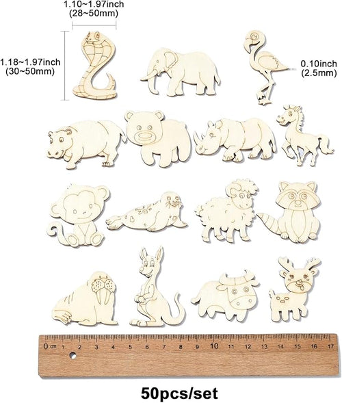 100 Pcs Unfinished Wooden Animal Cutouts Cute Blank Wood Slices - Image 2