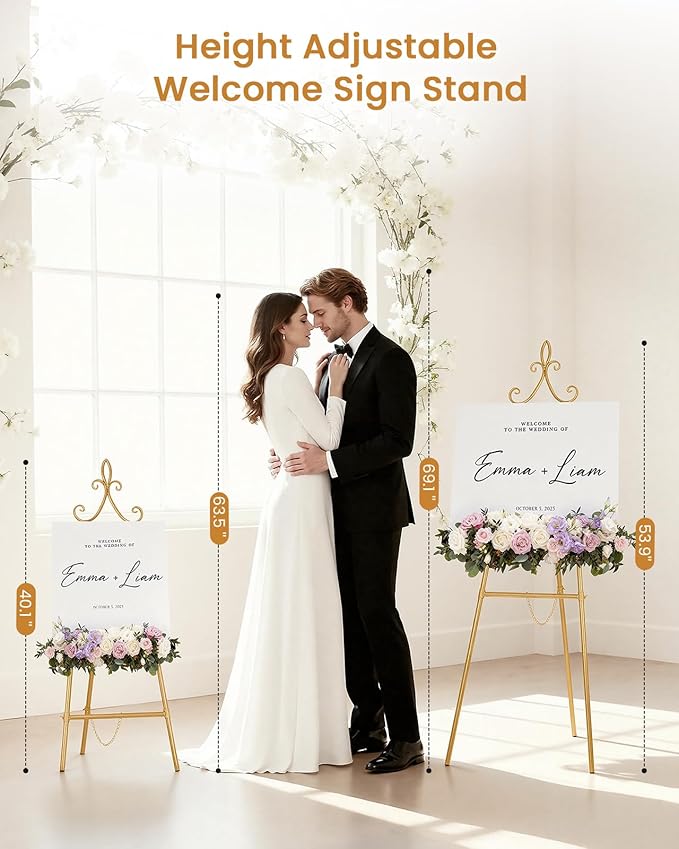 53.9" Gold Easel Stand for Sign, Heavy Duty Metal Display Easel - Image 2