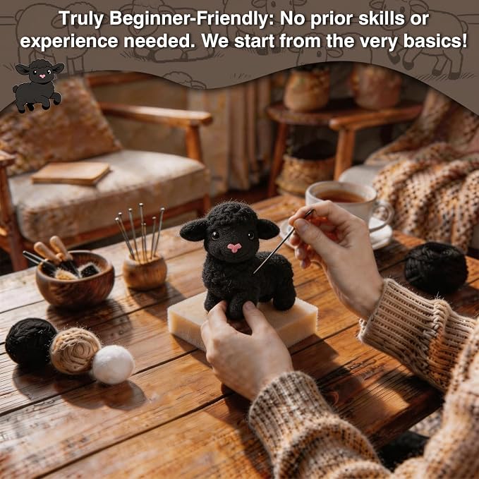 FACE N FACE DIY Needle Felting Kit Cute Black Lamb Standing – Needle Felting - Image 4