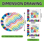 Colorful Happy Birthday Party Supplies, Vibrant Stripe Disposable Tableware - Image 2