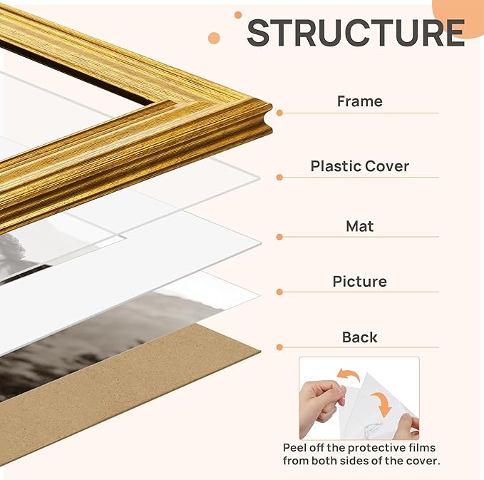 upsimples Vintage 11x14 Picture Frame, Antique Gold Frame Displays 8x10 - Image 3