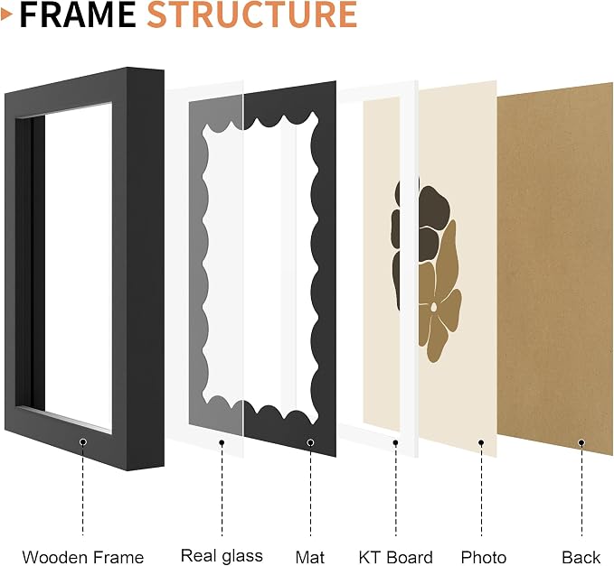 5x7 Picture Frame with Real Glass, Wooden cute 5 x 7 Photo Frame with Wavy Mat - Image 5