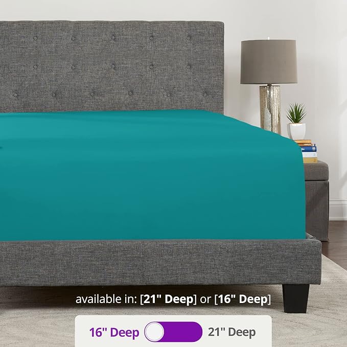 Kids Twin Deep Pocket Fitted Sheet 16'-18' Mattress & Toppers Lovely Teal - Image 3
