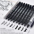Dual Tip Black Acrylic Calligraphy Pens, 10 Size Calligraphy markes - Image 2
