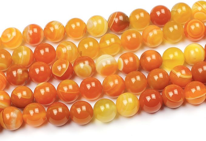 MJDCB Natural Stone Beads Orange Stripe Agate Round Loose Beads - Image 4