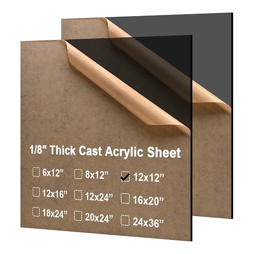 KINLINK 12x12 Plexiglass Sheets 1/8 inch Thick - 3mm Black Transparent Cast by KINLINK