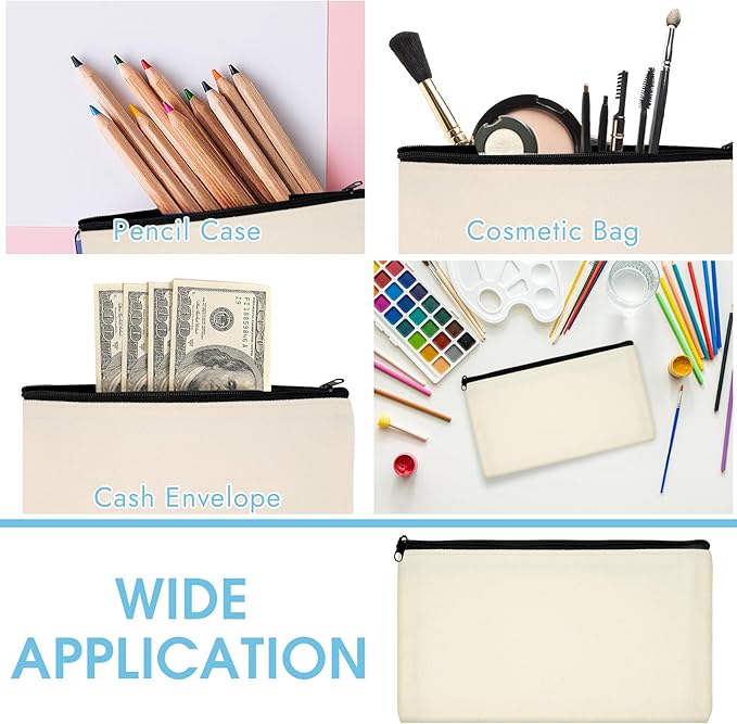 PEASUG Canvas Pencil Pouch, 12 Pack Blank Canvas Zipper Pouch Makeup Bag Bulk - Image 5