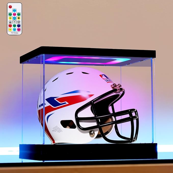 Mini Helmet Display Case with Light, Acrylic Clear 1/2 Football Baseball Helmet by AZEYN