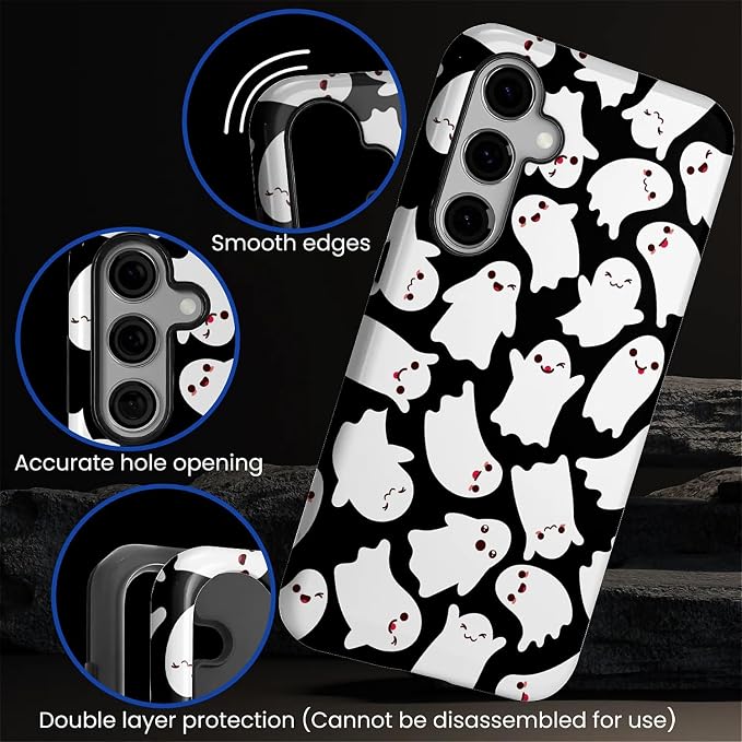 Case for Samsung Galaxy S24 Case, Halloween Ghosts Bats Design Hybrid Dual - Image 4