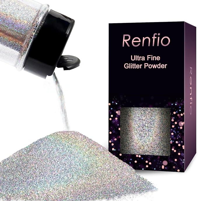 Renfio Holographic Ultra Fine Metallic Resin Glitter 2.11 Oz PET Flakes Crafts by Renfio