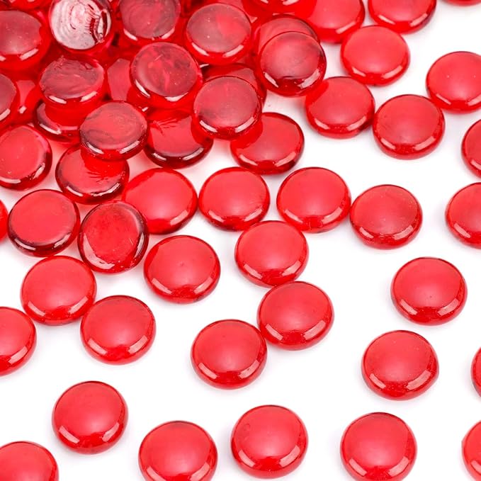 FUTUREPLUSX 1LB Red Glass Beads, Flat Glass Marbles Burgundy Pebbles Marbles by FuturePlusX
