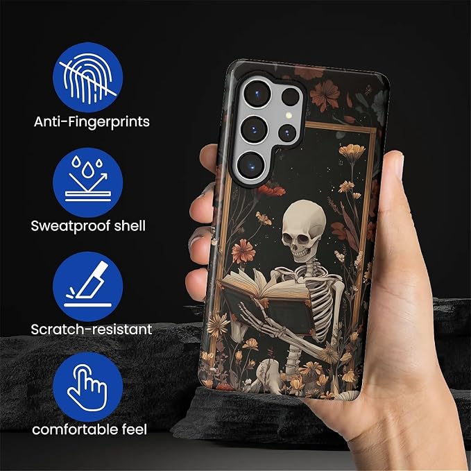 Case for Samsung Galaxy S25 Ultra Case, Skeleton Reader Goth Floral Design - Image 3