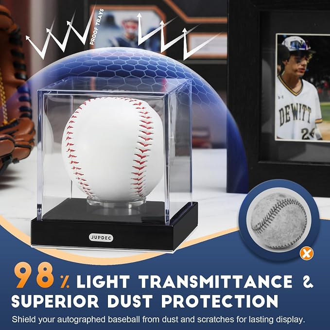 JupDec Baseball Display Case for Single Autograph Ball, UV Protected Stand Box - Image 3