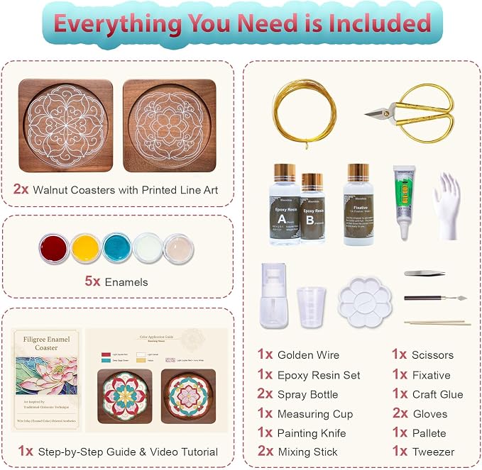 Wooden Coasters Craft Kits – Filigree Enamels Painting DIY Coasters Art - Image 3