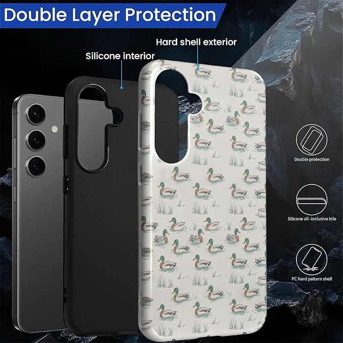 for Samsung Galaxy S25 Case, Cute Duck Pattern Glossy 2 in 1 Shockproof Bumper - Image 3
