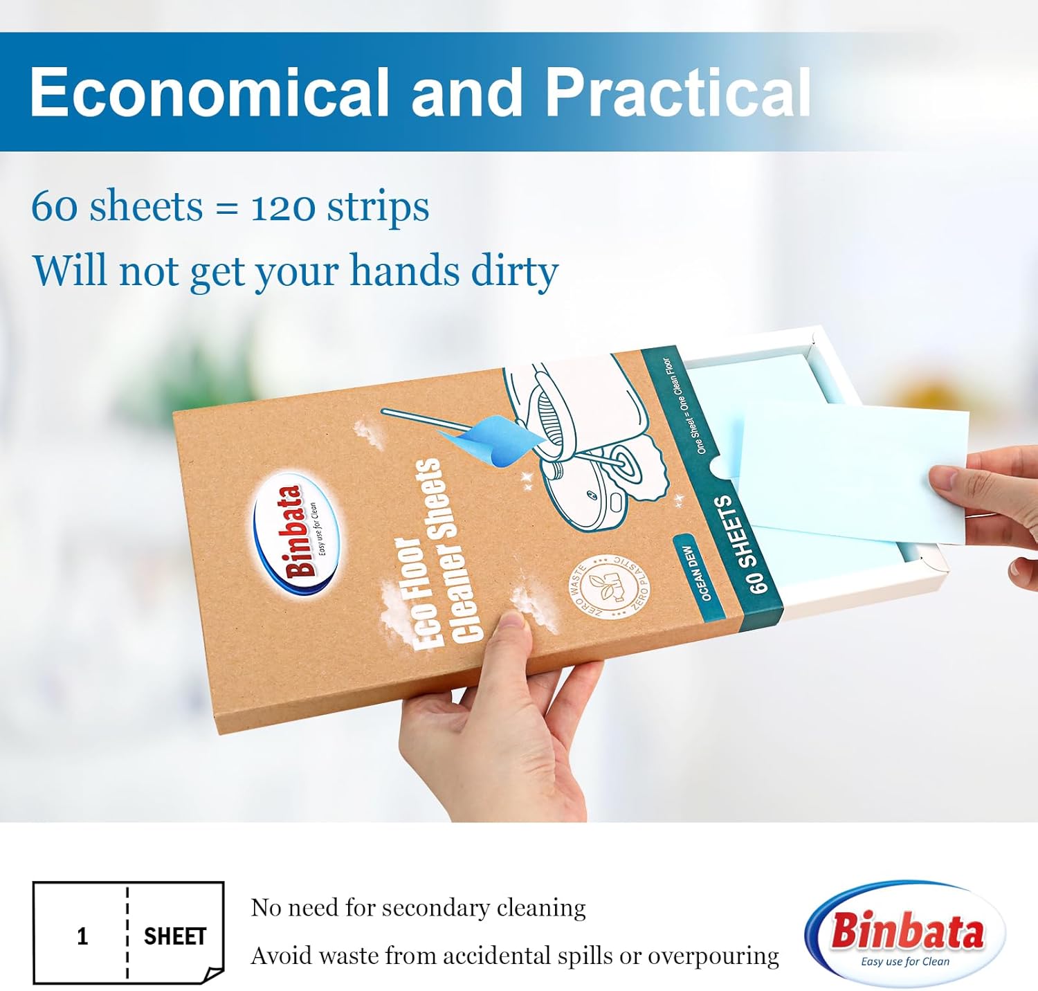 Eco Floor Cleaner Sheets, 60Pcs(Up to 120Load) Plastic Free Hardwood Cleaning Sheets Household Cleaner for Mopping, Safe for Pets & Kids