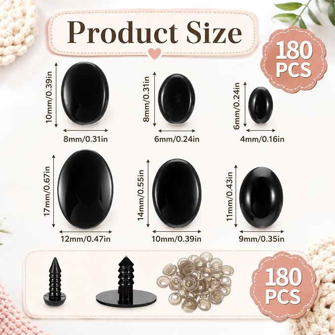 360Pcs Safety Eyes and Noses for Crocheting, 6 Sizes Craft Amigurumi Eye for - Image 2
