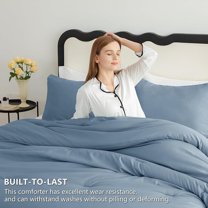 CozyLux Oversized King Comforter Set Grayish Blue, 3 Pieces 120x98 Solid - Image 3