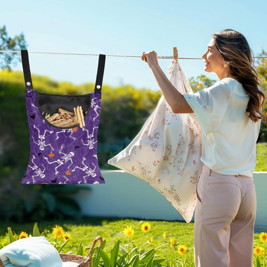 Gothic Skull Summer Clothes Pin Bag Clothespin Bags Holder Clothespin Holder 14.5 x 12 Inch Clothespin Bag for Clothesline Outdoor Outside Laundry Room Reusable Clothespin Holder