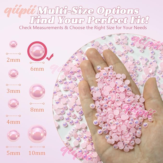 qiipii 900PCS 6mm Light Pink AB Half Round Pearls - Image 3