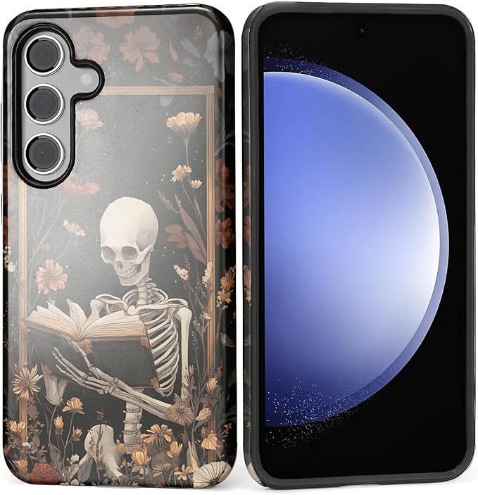 Case for Samsung Galaxy S24 Case, Skeleton Reader Goth Floral Design Hybrid by Kapadiy