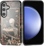 Case for Samsung Galaxy S24 Case, Skeleton Reader Goth Floral Design Hybrid by Kapadiy