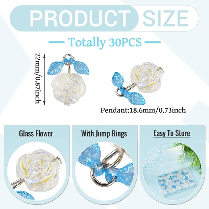 FASHEWELRY 30pcs Crystal Glass Flower Pendants - Image 3