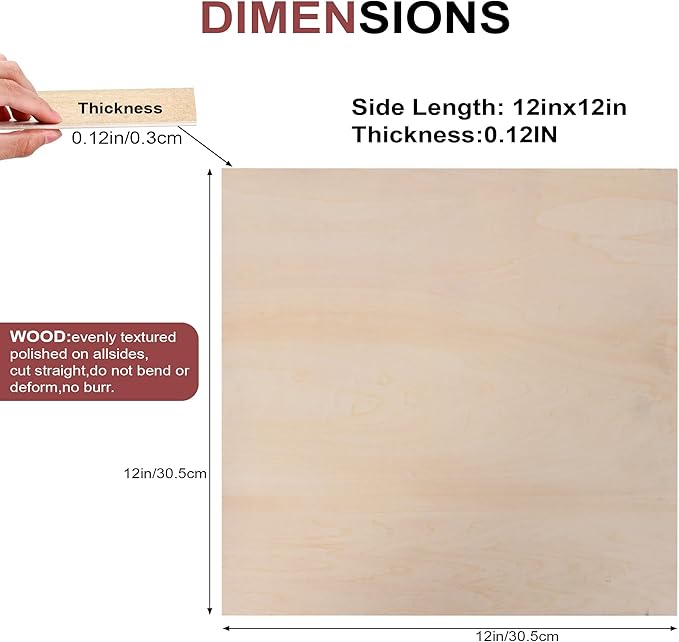 50 Pack 12"x12"x1/8" Basswood Sheets - 3mm Craft Plywood - Image 2