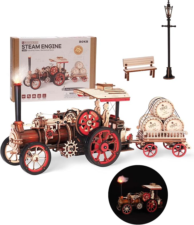 ROKR 3D Puzzle for Adults 469pcs Electric Vintage Car Steam Engine Model Kits - Image 8