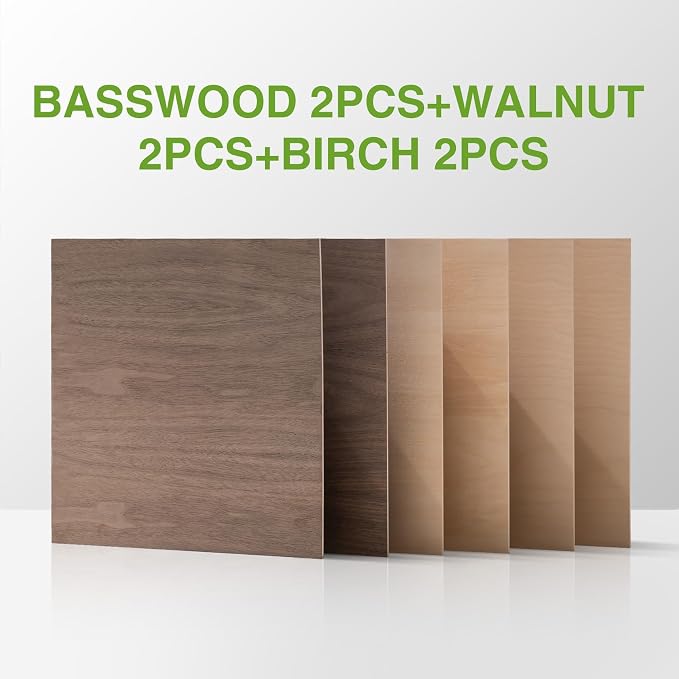 ROBOTIME 6-Pack Laser Wood Sheets | 1/8" & 12 x 12" Basswood + Walnut + Birch - - Image 4
