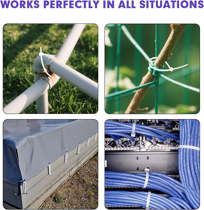 Zip Ties, RAZCC 1200pcs White Cable Zip Ties 8 Inch, Heavy Duty Plastic Wire - Image 7