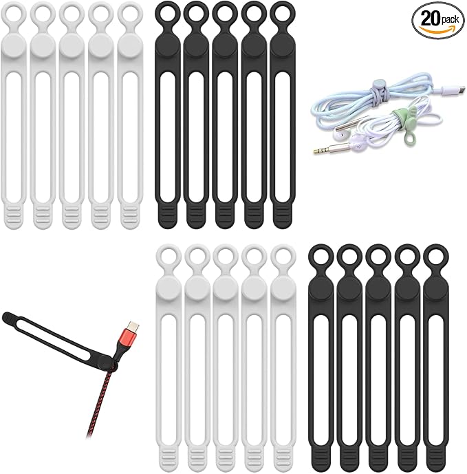 UMUST 20pcs Silicone Cable Ties, Reusable Cable Management Organizer, Wire by ELECTRONICACCESSORIES