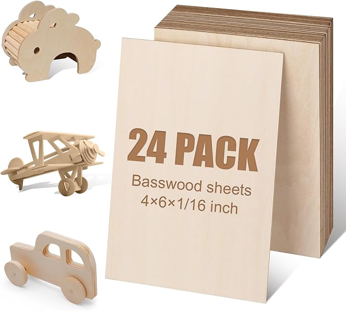 24Pack Basswood Sheets 4x6x1/16 Inch, Basswood by VKIZA