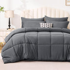 Love's cabin Queen Comforter Set Soot Grey, 7 Pieces Queen Bed in a Bag by Lovescabin