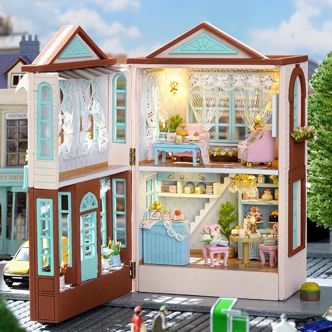 DIY Miniature House Kit, CUTEROOM Wooden Dollhouse Kit Mini House Making Kit - Image 4