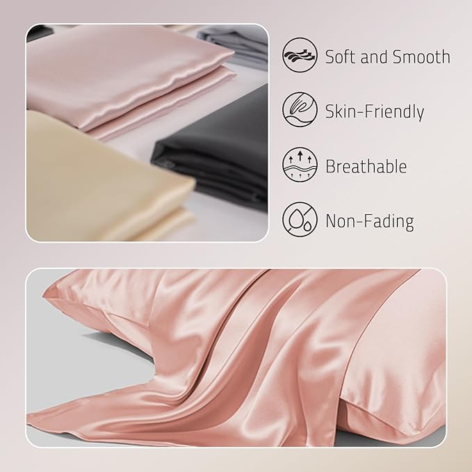 Gabire Mulberry Silk Pillow Cases Set of 2, Both Sides Real Silk Pillowcases - Image 2