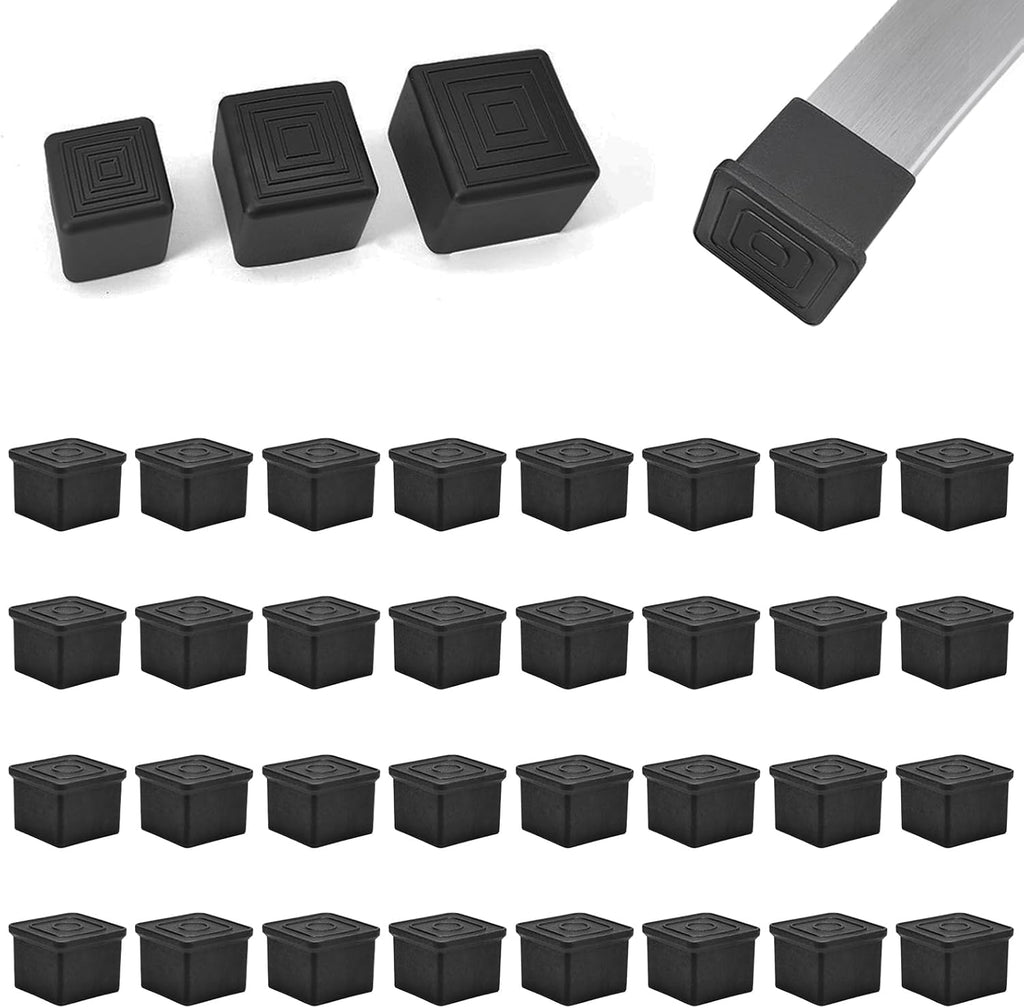 32 Pcs 3/4" x 3/4" Square Rubber Chair Leg Caps, PVC Table Leg Covers, Flexible & Anti-Slip Furniture Leg End Caps, Chair Leg Floor Protectors for Bar Stool Leg Patio Indoor, Black