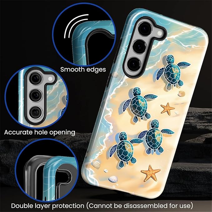 for Samsung Galaxy S23 Case, Sea Turtle Beach Pattern Glossy 2 in 1 Shockproof - Image 5