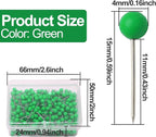 Green Map Pins, 1/8 Inch, Round Ball Head | Map Tacks, Small Thumb Tacks - Image 2