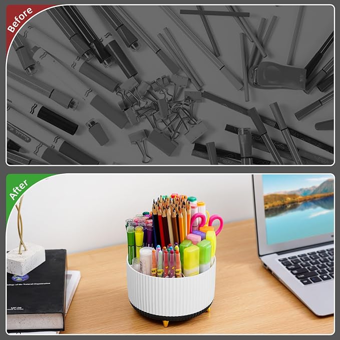 Marbrasse Desk Organizer, 360-Degree Rotating Pen Holder, Desk Organizers and - Image 7
