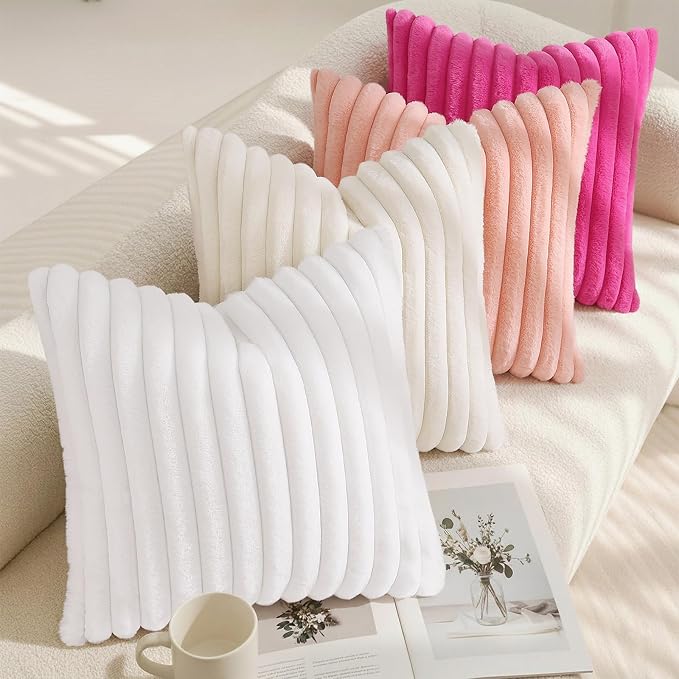 decorUhome Summer Cozy Faux Fur Throw Pillow Covers 22x22 Set of 2 Decorative - Image 7
