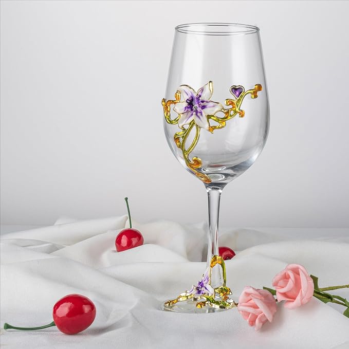 Simcat Handmade Painted Enamel Flower Glass Wine Glasses Transparent Refined - Image 3
